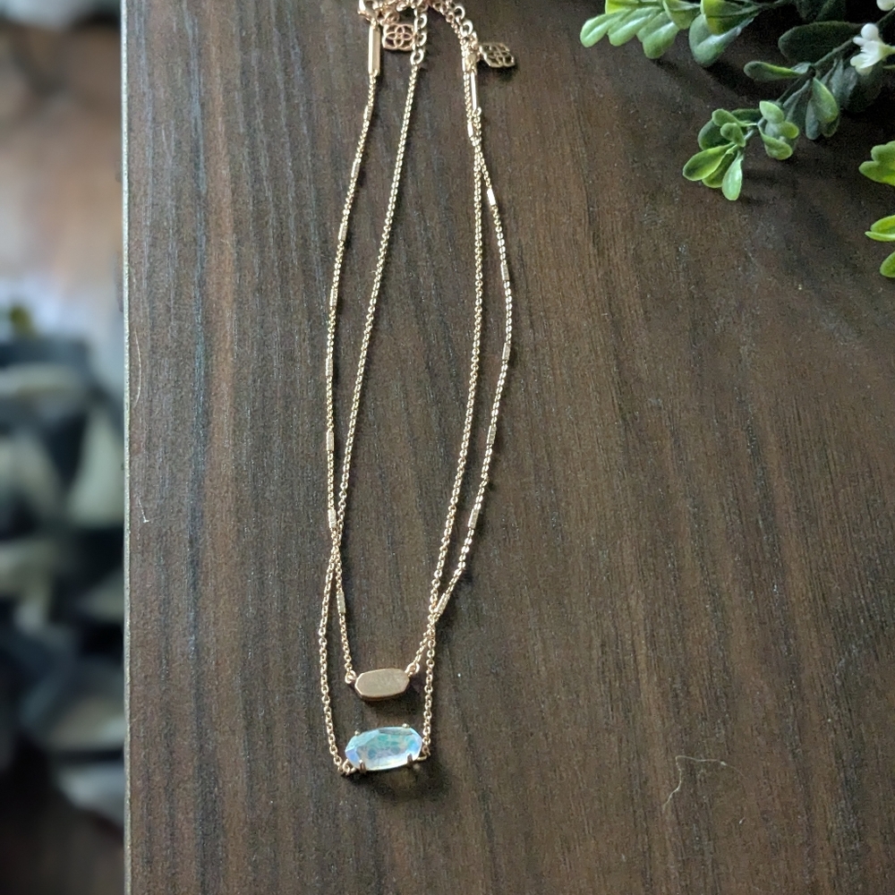 Gold Double-Chain Necklace with Aqua Pendant